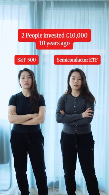 2 people invested 10k 10yrs ago. Very different results. 

Not financial advice, just an illustration. Past performance is not indicative of future results, always do your own research.

Follow @your.finance.girl for more money insights 

#money #personalfinance #invest #semiconductors #s&p500