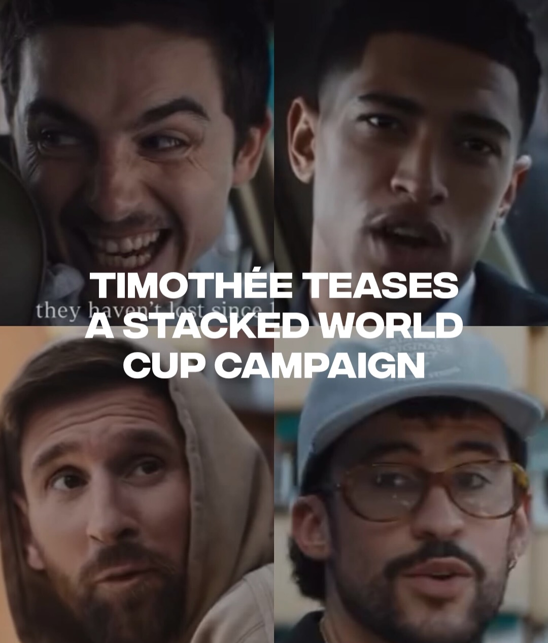 Timothée Chalamet just teased the most insane Adidas campaign for the World Cup 🤯🔥

featuring Lionel Messi, Bad Bunny, Lamine Yamal, Jude Bellingham, Trinity Rodman, Zinedine Zidane, David Beckham and more 👀