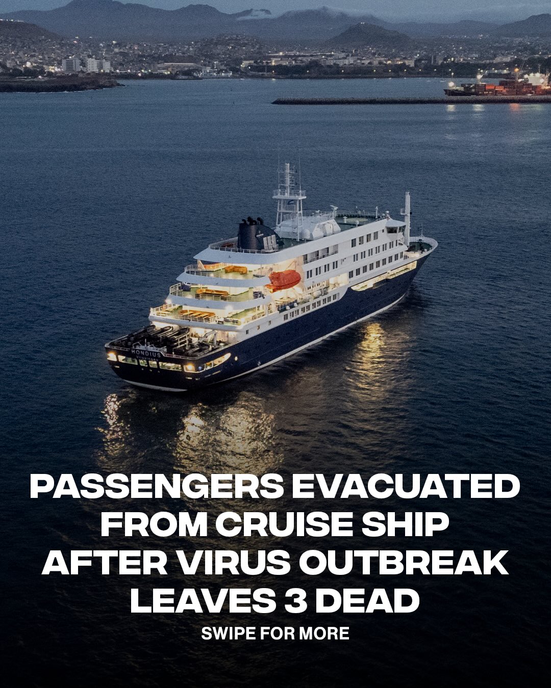 A cruise ship carrying around 150 passengers and crew members is dealing with a deadly hantavirus outbreak after three people died onboard.
 Three passengers were evacuated from the MV Hondius cruise ship after multiple people became sick during the voyage. Health officials say the outbreak has been linked to hantavirus, a rare disease often carried by rodents. The ship is expected to travel to Spain’s Canary Islands as officials work on plans for passengers to return home safely.

[📸: GETTY / NBC News ]