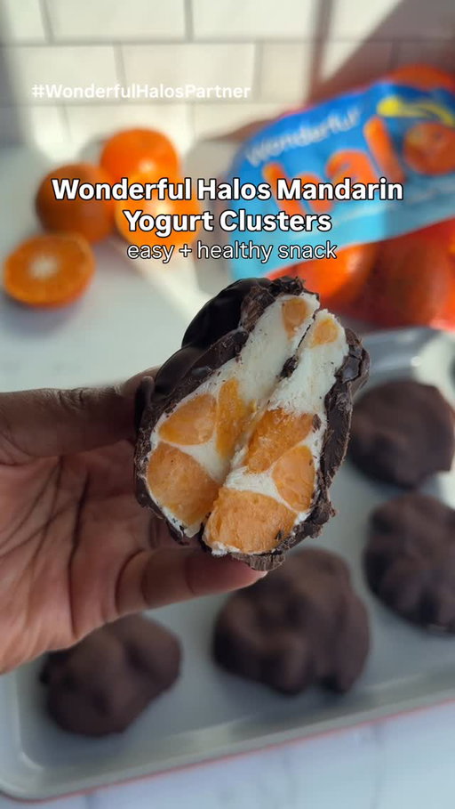Mandarin yogurt clusters have entered the freezer snack stash 🍊  #WonderfulHalosPartner

I couldn’t wait to try this viral snack with @halosfun. Wonderful Halos mandarins are sweet, seedless, easy-to-peel, and make snack time so simple. Plus, one serving of Halos (2 medium mandarins) contains 50% of the recommended daily value of vitamin C, and that’s a win in my book.

Ingredients:
- 6 Wonderful Halos mandarins, peeled and chopped
- 1 cup Greek yogurt
- 3 tbsp maple syrup
- 1–1½ cups melted chocolate
- Optional: flaky salt or shredded coconut

Directions:
Mix chopped Wonderful Halos mandarins into yogurt with maple syrup. Scoop clusters onto a parchment-lined tray and freeze until firm. Dip or drizzle with melted chocolate, then freeze again until set.

 ✨These are perfect for an easy, on-the-go healthy snack straight from the freezer.

#easysnack #WonderfulHalos #toddlersnack #kidssnack