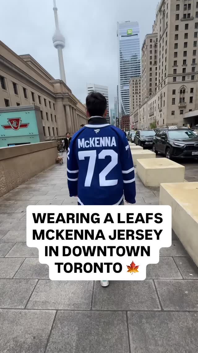 Wearing a Gavin McKenna Leafs jersey in downtown Toronto 🍁📍🇨🇦