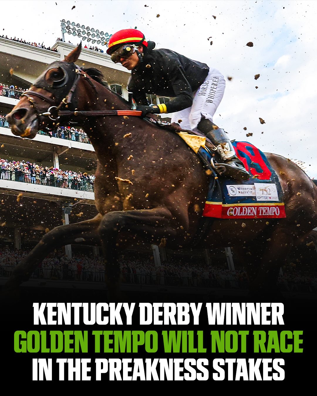 Kentucky Derby winner Golden Tempo will skip the Preakness Stakes on May 16 and instead target the Belmont Stakes on June 6, trainer Cherie DeVaux announced Wednesday.