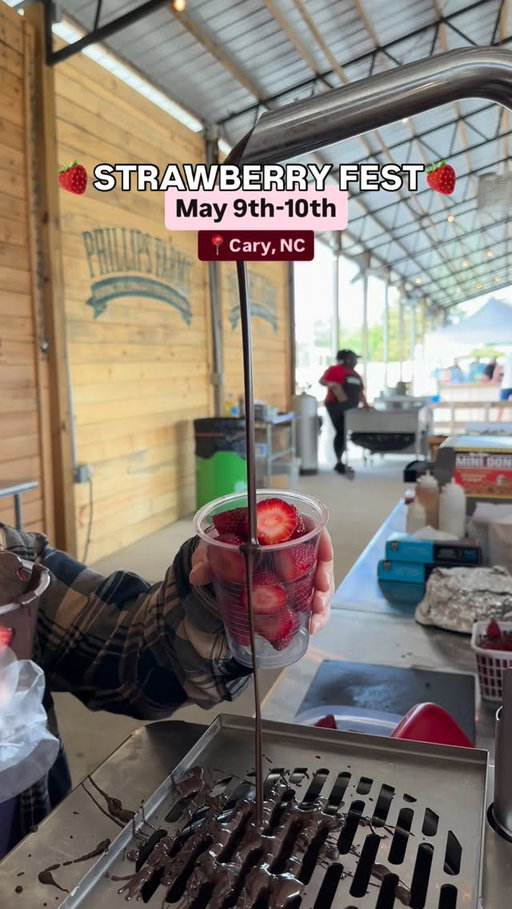 🍓STRAWBERRY FEST🍓

May 9th-10th at @phillipsfarmsofcary !! 

Buckets of strawberries, strawberry lemonade, Dubai chocolate strawberries, strawberry ice cream and more!! 

A mini zoo, wagon rides, a trampoline and so many more fun attractions! 

Saturday: 10am-3pm
Sunday: 11am-4pm 

$15 tickets to the fun park 🤩 

#northcarolina #cary #carync #raleighdurham #raleigh