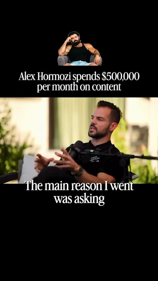 Alex Hormozi spends $500,000/mo and 25+ hours a week on content #contentmarketing #business #entrepreneur #contentcreator