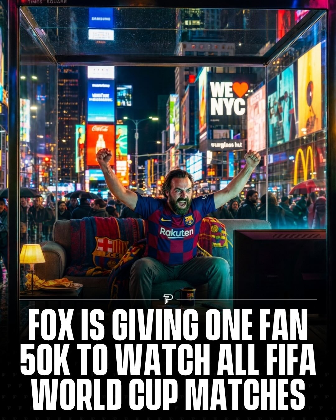 Fox is literally paying someone $50,000 to watch every single 2026 World Cup match. 👀⚽️

The job, listed through Indeed, is called the “Chief World Cup Watcher” and it requires one superfan to watch all 104 games live from start to finish, no highlights, no skips, just every minute of the tournament.

The selected fan will do it from a glass cube in Times Square, reacting live as passersby watch, all while streaming matches in 4K on Fox’s new platform, Fox One.

It’s part job, part stunt, and honestly… the most intense viewing party ever created.

#Pubity #Viral #WorldCup #Football