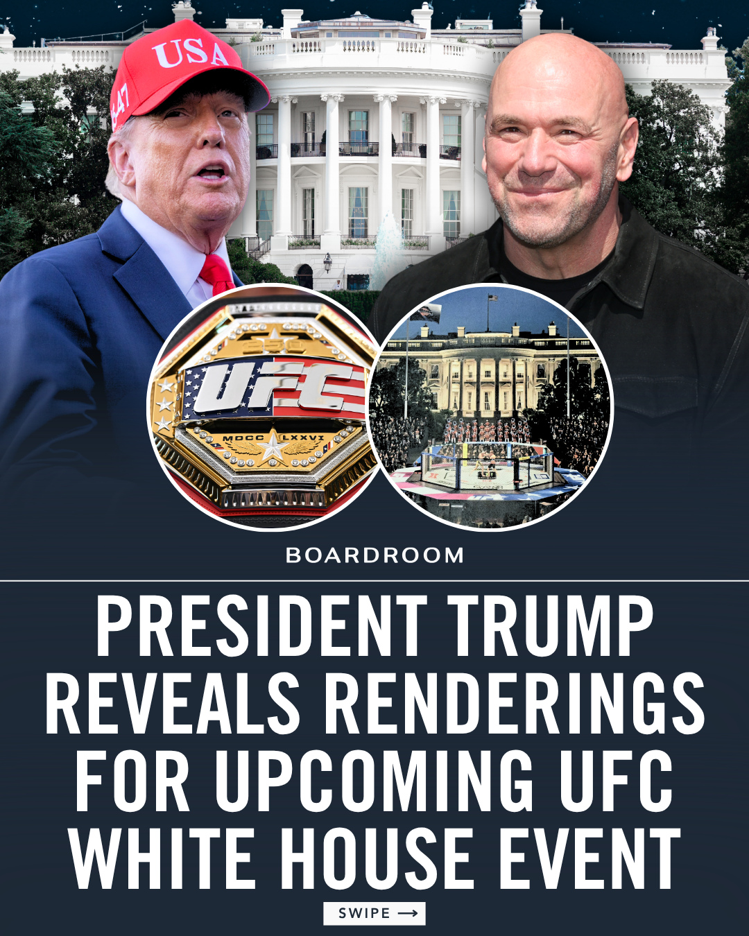 New details are emerging around the UFC event planned for the White House lawn this summer.⁠
⁠
The President unveiled renderings for the June 14 card, showing a temporary arena setup outside the White House with more than 4,000 seats surrounding the octagon and large viewing screens expected across DC. Trump hosted Alex Pereira, Justin Gaethje, Ilia Topuria, and Ciryl Gane in the Oval Office while previewing the event.⁠
⁠
UFC boss Dana White also revealed plans to give away roughly 85,000 free tickets for fans to watch from the Ellipse, with much of the arena seating expected to go to military personnel as part of the America250 celebration tied to Flag Day and Trump’s 80th birthday, according to @foxnews.⁠
⁠
(via @whitehouse)