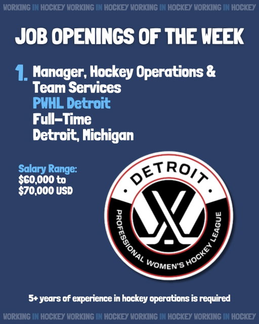 LOTS of unique hockey jobs this time of year; including several new roles with yesterday’s expansion announcement of the @pwhl__detroit 👀

Comment below which job you’re interested in, and I’ll send you their job posting directly! Best of luck with your applications 👊