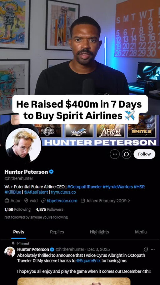 This content creator raised $400 million in seven days to acquire Spirit Airlines. What seemed like a dream at first is actually happening, and here's why it's the most important lesson that venture capitalists and startup founders will learn all year. 

If you want to join the fun, check out letsbuyspiritair.com