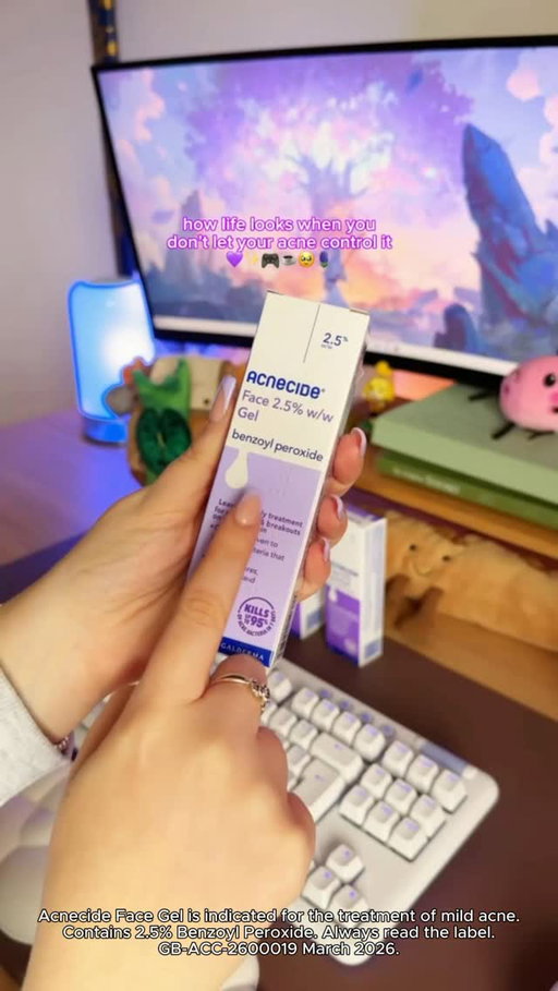Level up 🕹 your acne routine with Acnecide to help give you the space to focus on the things you love 👏💜✨
