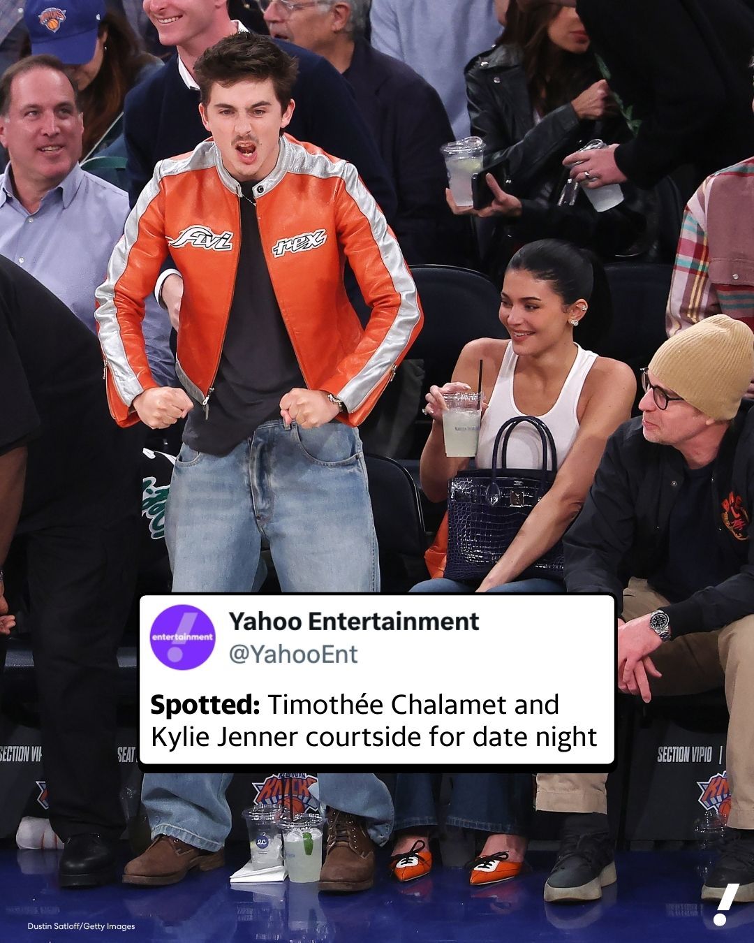 It's date night for our favorite courtside couple! 🏀🧡

Timothée Chalamet and Kylie Jenner were spotted at the Knicks playoff game at Madison Square Garden last night, wearing coordinating denim and orange.

Swipe to see, and read more at the link in our bio.