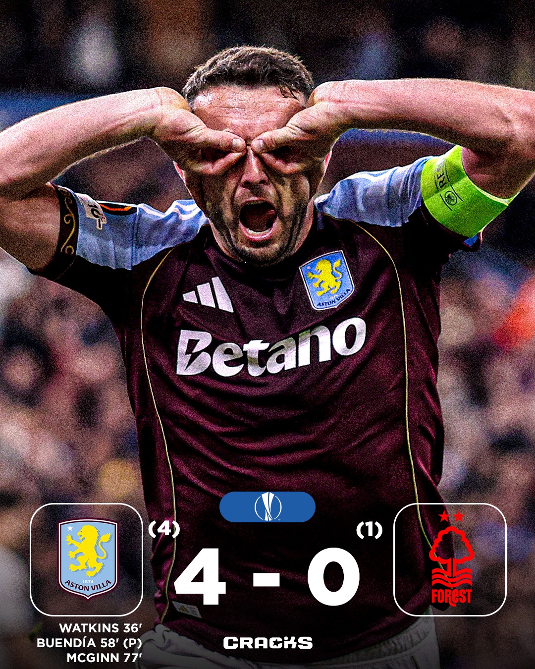 ➟ 𝙁𝙄𝙉𝘼𝙇 | Aston Villa (4) 4-0 (1) Nottingham Forest

𝐆𝐎𝐋𝐄𝐀𝐃𝐀. Se termina el sueño del Nottingham para volver a una final europea.

Semifinales Vuelta 🗓️ | Europa League 🇪🇺