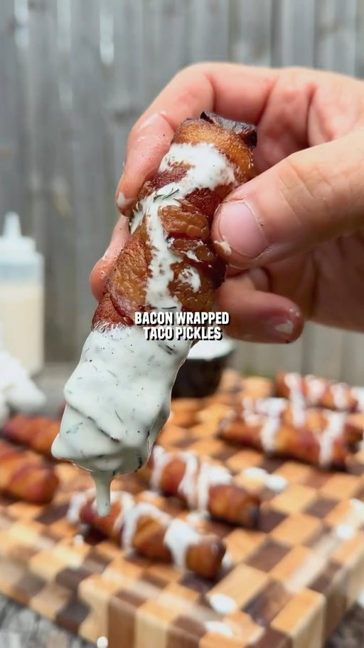 Bacon Wrapped Taco Pickles 🥓🥒

Recipe:
-Add a pack of taco seasoning to a jar of pickles, shake it up, and place in the fridge over night. 
-Wrap each pickle with a slice of bacon and set on a wire rack.
- Fire up the pellet grill to 375F with Kingsford Craftsmoke Pellets
-Place the pickles on the grill for 40 minutes, or until the bacon is crispy.
-Remove and cool for a few minutes, top with ranch or bbq sauce, and enjoy!