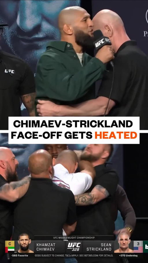 Things went about as well as you’d expect at the Sean Strickland vs. Khamzat Chimaev face-off for UFC 328.

Odds to win the main event: 
Chimaev -800
Strickland +500
