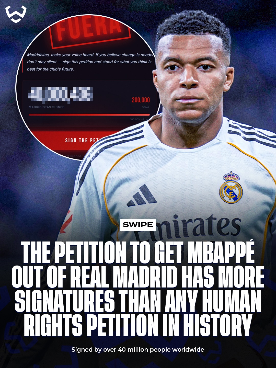 40M+ people have signed the petition to get Kylian Mbappé out of Real Madrid 😳📈

More signatures than most human rights petitions ever seen online… football fans are actually unreal

And yes, it’s one of those easy one click petitions, so take the numbers lightly 👀