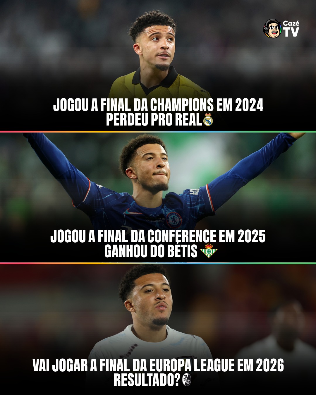 Chegar em finais DEFINITIVAMENTE não é um problema pro inglês Jadon Sancho! 😅

Hoje no Aston Villa, o atacante vai disputar a sua terceira final europeia seguida, dessa vez pegando o Freiburg na decisão da Europa League. 

📸: Eddie Keogh/Getty Images | Richard Heathcote/Getty Images | Alex Pantling/Getty Images

#CoberturaCazéTV #EuropaLeague #Ctv05