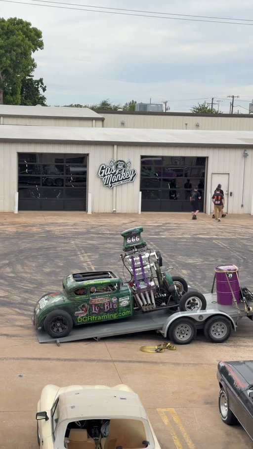 @kustomhogue805 unloading the “LO BLO” DOUBLE supercharged Five Window Coupe - you already know what went down moments later 🔥🤘 #gasmonkeygarage #gasmonkey