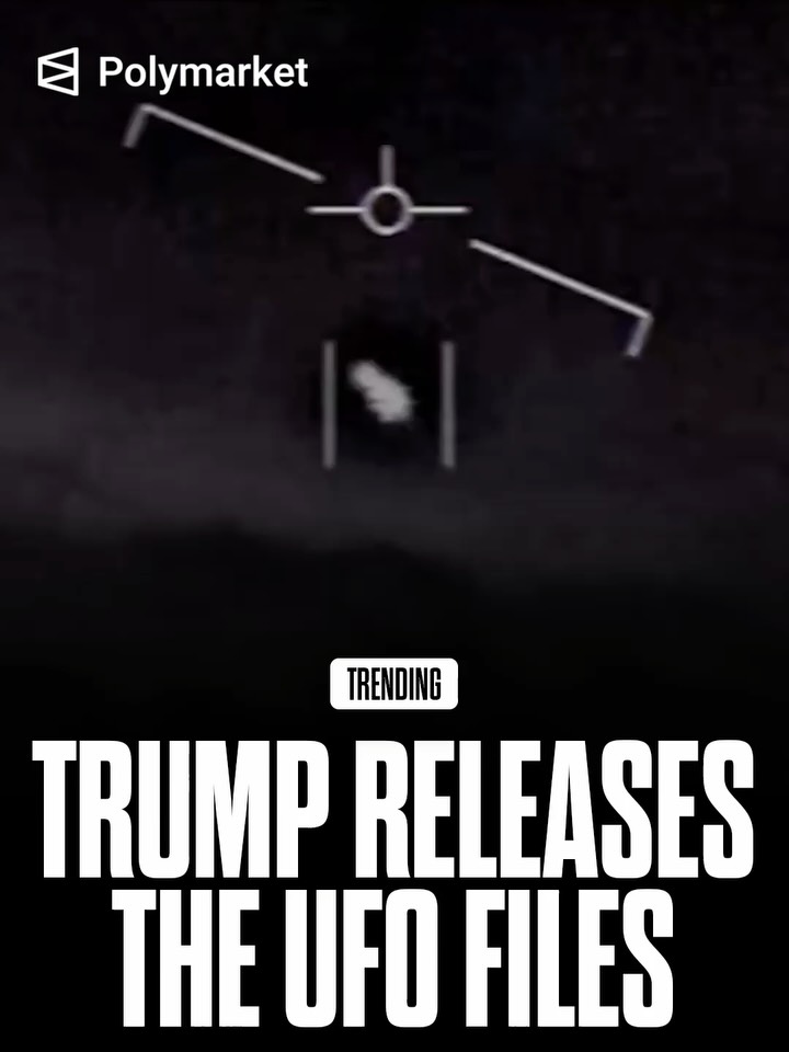 The Pentagon has begun releasing new files on UFOs — now referred to as “unidentified anomalous phenomena” — including reports of a glowing object seen by a drone pilot before it suddenly vanished. 

The Trump administration says the disclosures are part of a broader transparency effort involving the White House, NASA, the FBI and other federal agencies, with more documents expected to be released over time.

Traders predict a 19% chance the U.S. will confirm aliens exist before 2027.