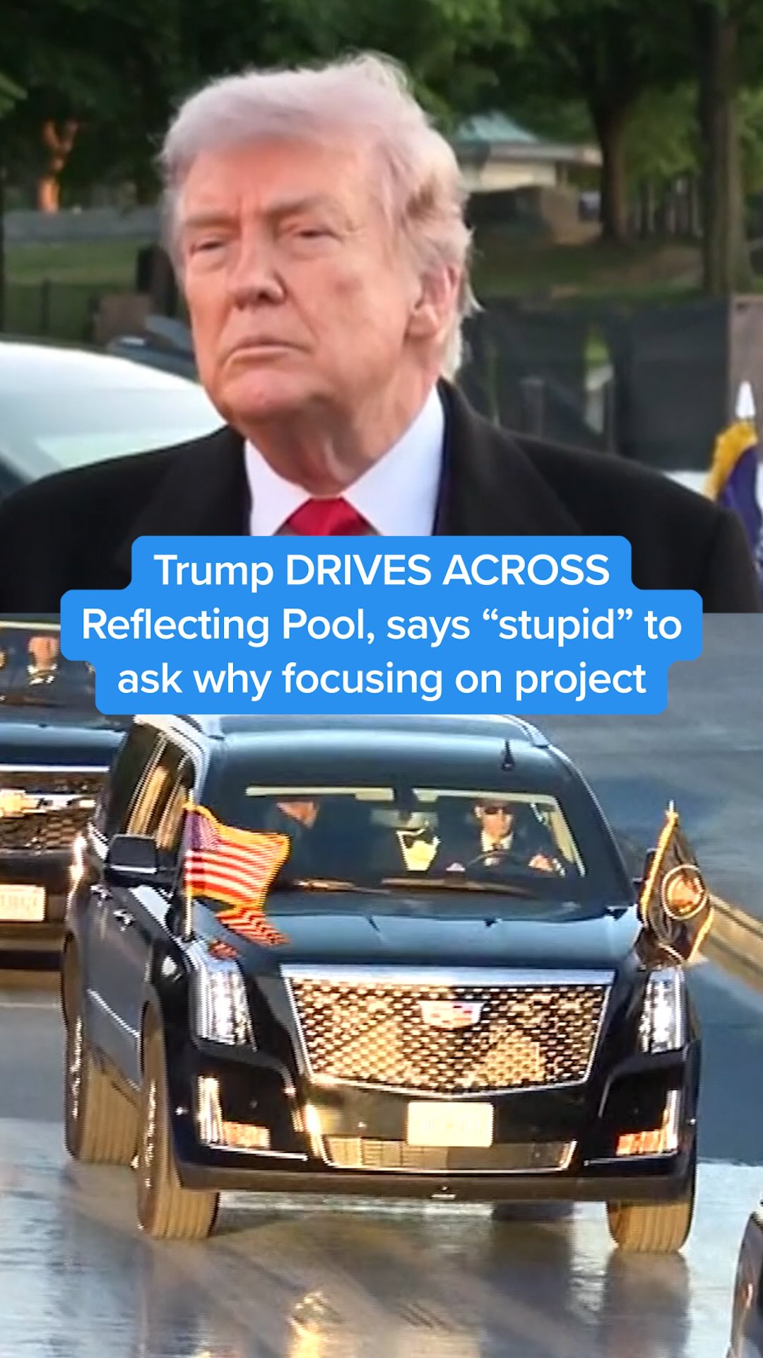President Trump visited the Reflecting Pool at the National Mall to inspect the new blue coating he’s putting on the bottom.

When asked by a reporter about why he was focused on projects like this while the U.S. is at war with Iran, he said, “because I want to keep our country beautiful and safe” and called the question “stupid.”
#news 
#politics