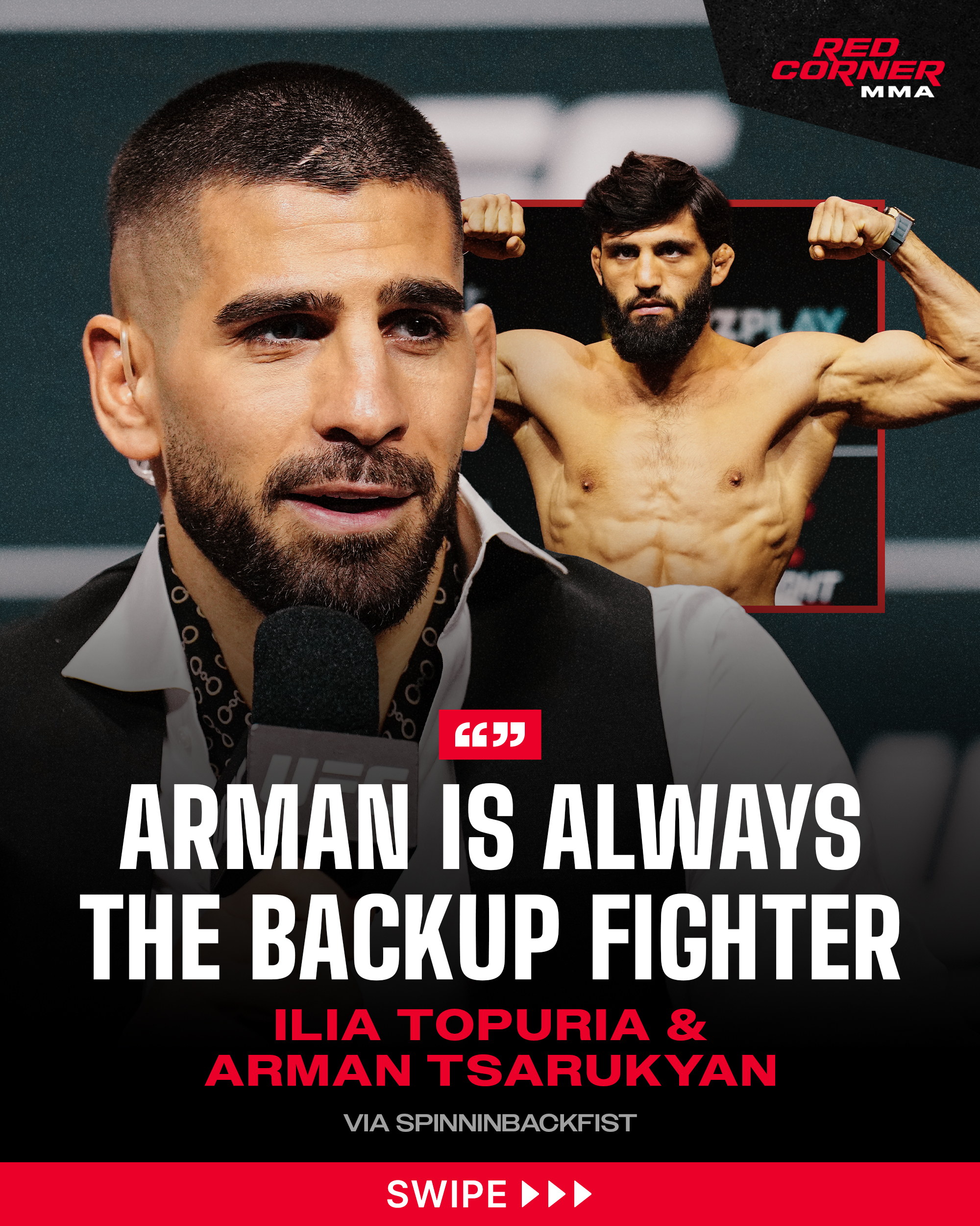 Arman Tsarukyan and Ilia Topuria are both in New Jersey for UFC 328 weekend, with Ilia handling media duties and attending the UFC Freedom 250 press conference, while Arman is supporting and cornering his good friend Khamzat Chimaev ahead of his middleweight title fight against Sean Strickland.

It was confirmed last night by Dana White that Arman will serve as the backup fighter in case anything goes wrong on June 14 for the lightweight title fight, with Ilia giving his thoughts on the news.

“Yeah, he [Arman] is always a backup.”

Could we see these two cross paths again? 👀

Via @spinninbackfist