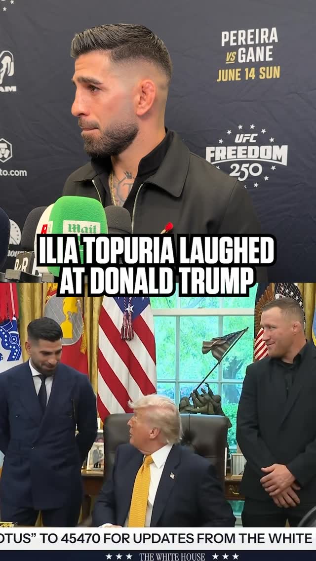 Ilia Topuria Laughed when Donald Trump said Justin Gaethje gave Khabib a tough fight 😭 #ufc #mma #whitehouse