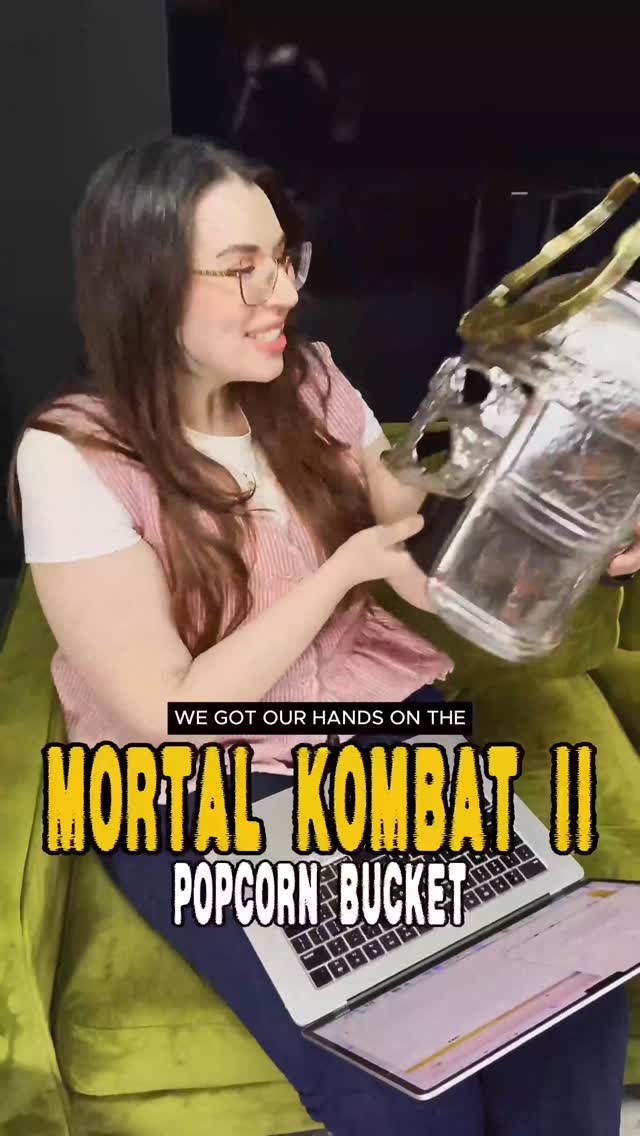 We scored early access to the unreleased Mortal Kombat II popcorn bucket, and honestly, this is becoming our Halloween costume in five months. #mortalkombat #popcornbucket #amc #reagal #cinema