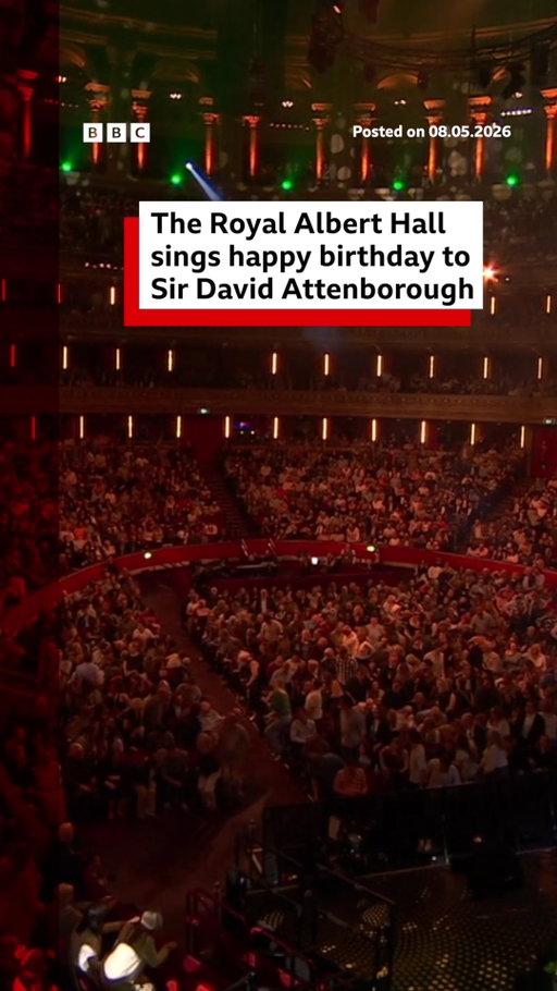 Happy Birthday, dear Sir David!" 🎂
 
The Royal Albert Hall sang to Sir David Attenborough during his 100th birthday celebrations. 
 
Tap the link in @BBCNews's bio to read about the special concert. 

#SirDavidAttenborough #BBCNews