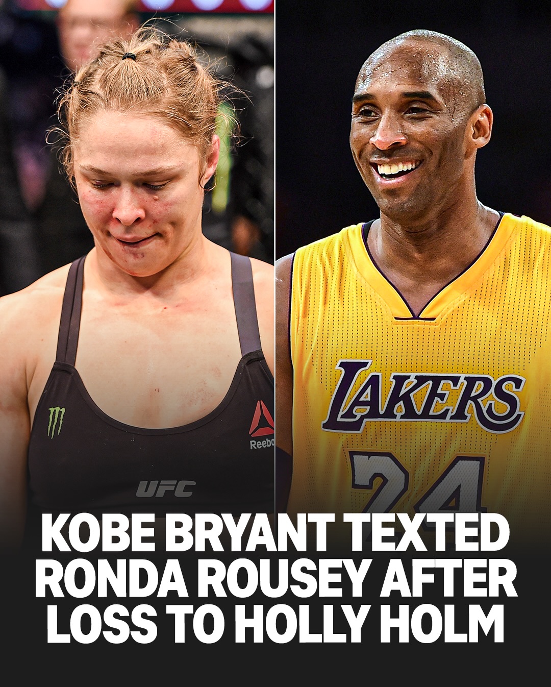 In 2015, after Ronda Rousey’s loss to Holly Holm, Kobe Bryant personally reached out to her, saying: “That’s what it’s about. It’s not about how you win. A true champion is about how you lose and come back from that.”

Ahead of her MMA comeback against Gina Carano, Ronda got emotional listening back to Kobe’s message 🥺

📺 Countdown: Rousey vs. Carano is now playing.

#RouseyCarano
Saturday, May 16
9 PM ET | 6 PM PT
LIVE only on Netflix

#rondarousey #mma #kobebryant