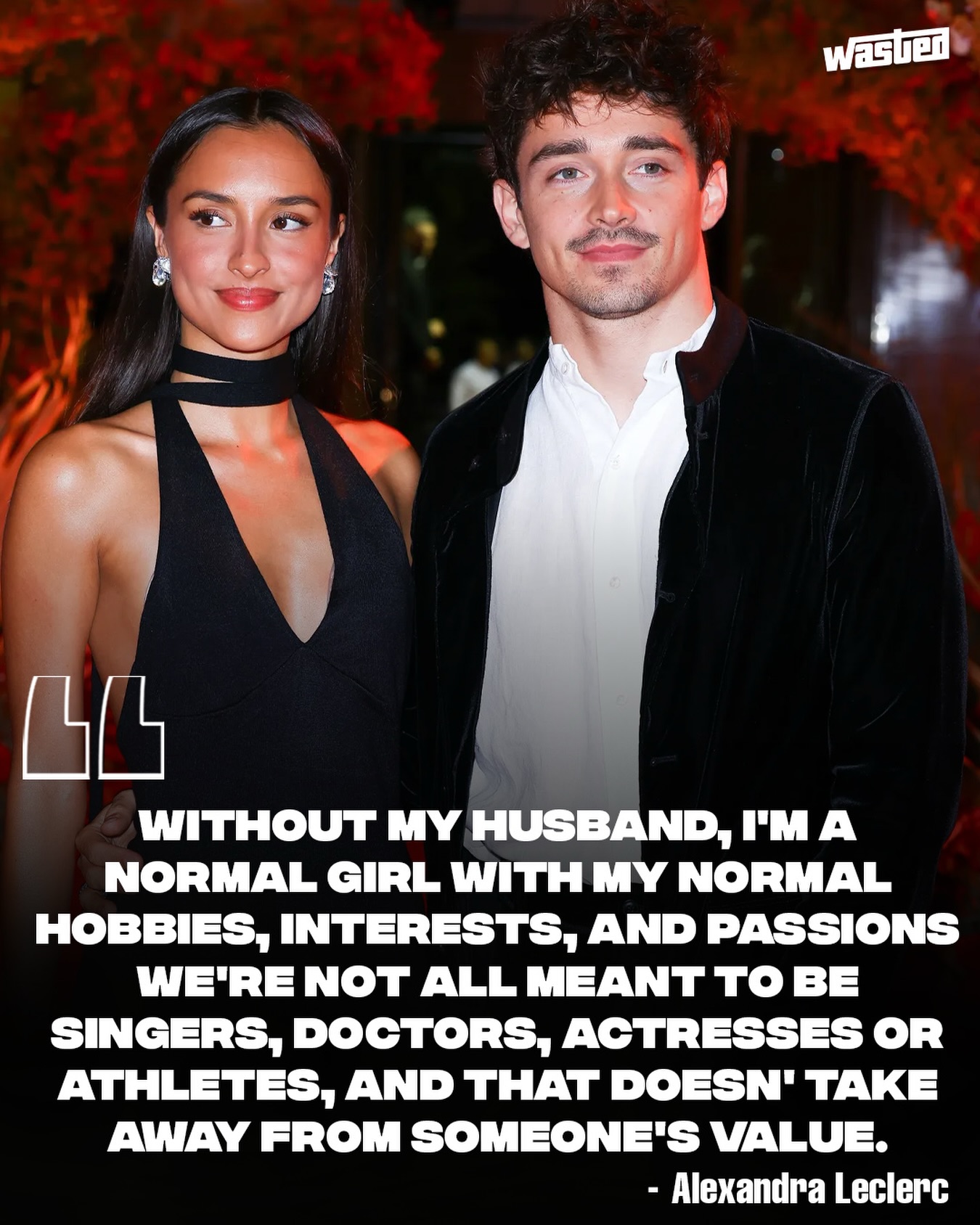 Alexandra Leclerc, the wife of Ferrari driver Charles Leclerc, pushed back this week after a troll commented in a now-deleted post that she would be "nothing" without him. The comment followed her appearance at the Miami Grand Prix, where she has become a regular fixture in the paddock as an art curator, fashion figure, and longtime partner of the Monegasque driver.

Her response stood out for its restraint. Alexandra described herself as "a normal girl" with her own hobbies, interests, and pursuits, and rejected the framing that her identity is tethered to her husband's career. She added that not everyone is meant for high-profile professions, and that a person's value rests on their character, how they treat others, and how they choose to live. She closed with a single word: "reflect."

The exchange tracks a wider pattern around F1 partners, who have increasingly become public targets as the sport's audience has grown.

Sources: Instagram, Reuters, GP Fans.