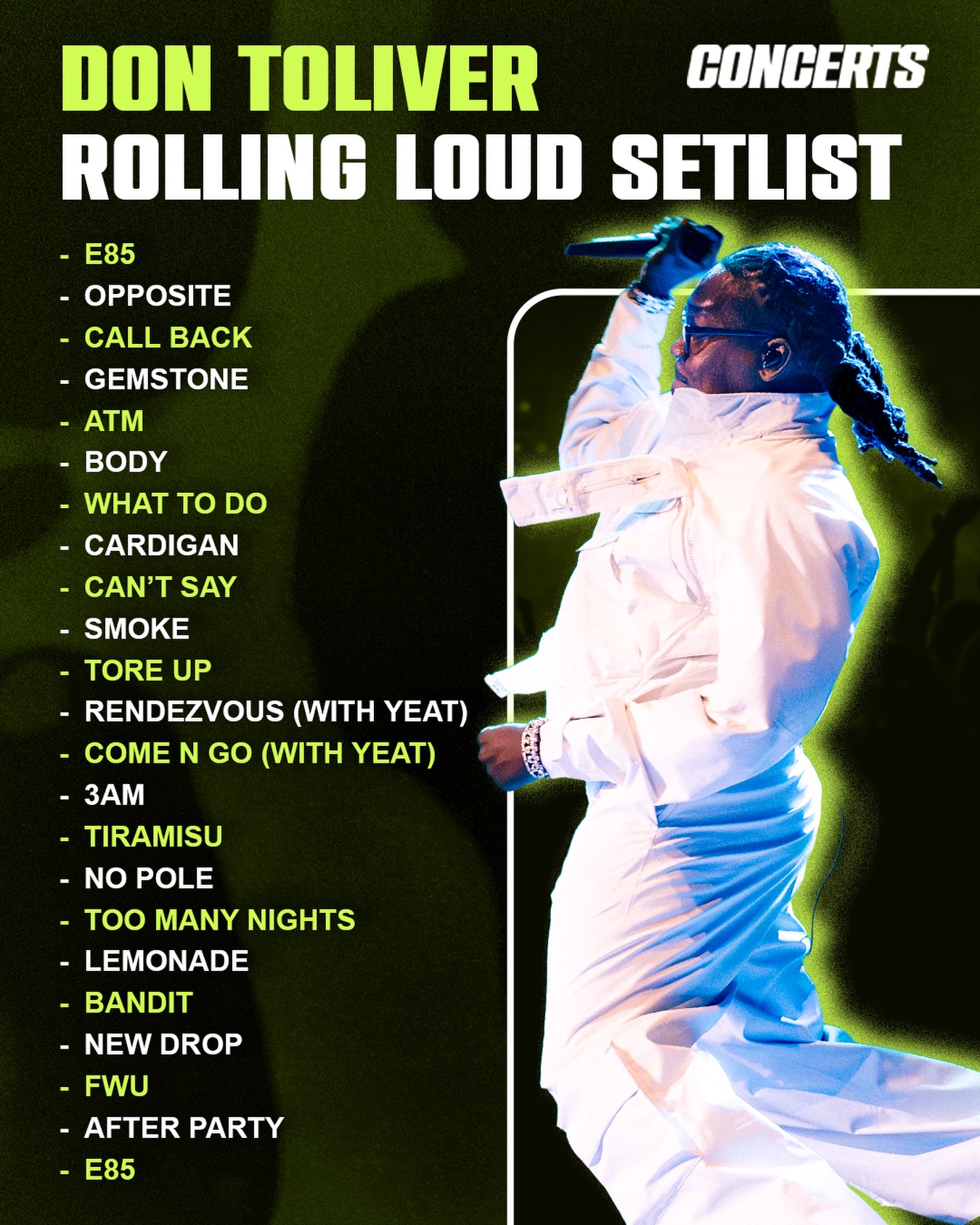 #DonToliver's Rolling Loud setlist ‼️🔥

What are your thoughts ⁉️