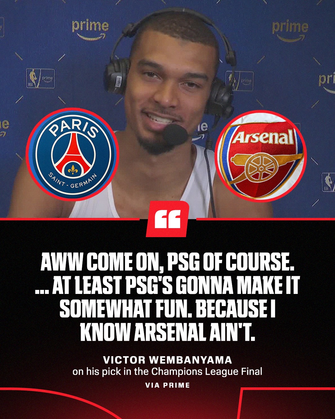 Wemby is rocking with PSG to win the Champions League Final 😤

(via @nbaonprime)