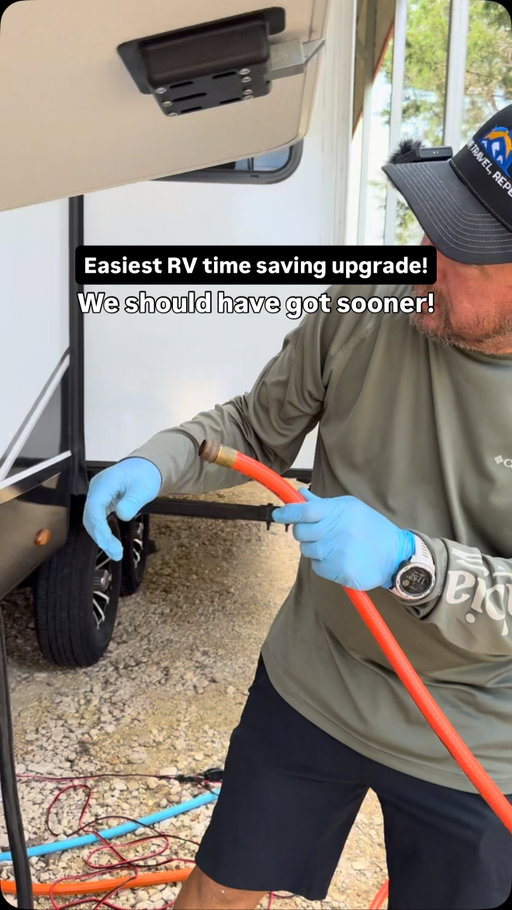Such an easy time saving upgrade. We actually just got these after 20+ years as being RVers. Such a time saver for Shane. Not a necessity, but sure makes travel days easier. 

These are from @camco_mfg 
Comment hose and I’ll send you the link. 

#rvtips #rvhacks #rvgadgets #rvlife #camperlife