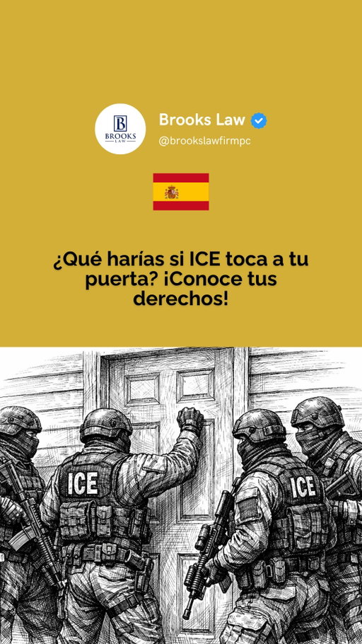 ¿Qué harías si ICE toca a tu puerta? 👮‍♂️🏠 El conocimiento de tus derechos puede ser la diferencia entre proteger tu hogar o enfrentar una situación difícil y no todas las órdenes son iguales. 🚨

Orden Administrativa: Emitida por una agencia gubernamental. NO les da permiso legal para entrar a tu casa sin tu consentimiento.

Orden Judicial: Firmada por un juez, con tu nombre y dirección exactos. Esta es la ÚNICA que te obliga legalmente a abrir la puerta.

En Brooks Law, creemos que el conocimiento es tu mejor defensa. Ya sea que hayas sufrido un accidente, una lesión laboral o estés lidiando con trámites migratorios, mereces a alguien que te apoye. Ayudamos a personas reales a superar algunos de los momentos más difíciles de la vida. 💼

Nuestras consultas son siempre GRATUITAS y lo primero que hacemos es escucharte. 🛡️🤝

¿Tienes dudas sobre tus derechos o necesitas ayuda legal?
📲 Envíanos un mensaje de texto o llámanos al 617-245-8090 para reservar tu consulta hoy mismo. 🛡️🤝

#DerechosInmigrantes #ICE #BrooksLaw #LeyesInmigracion #ProteccionLegal #ResidenciaAmericana