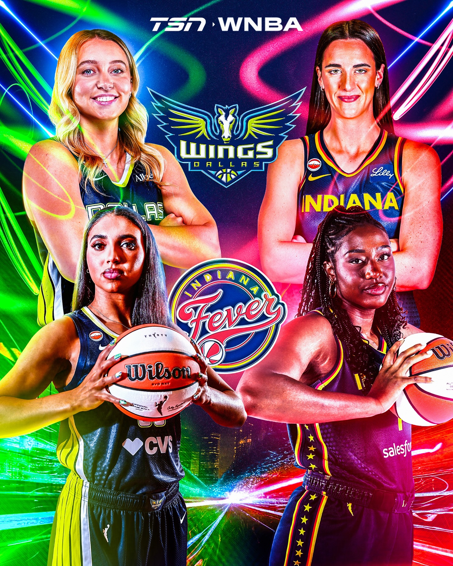 The #WNBA’s last four No. 1 overall picks collide for the first time this season 🍿

Paige Bueckers and Azzi Fudd head to Indiana to face Caitlin Clark and Aliyah Boston in a star-studded showdown between the league’s newest generation of superstars ⭐️