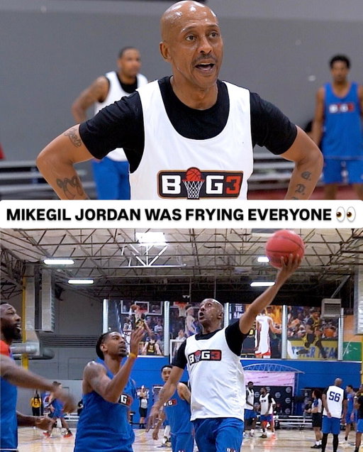MikeGil Jordan pulled up to the BIG3 combine and was frying everyone. 🔥😂 @gilliedaking 
🎥 : @cazzieballislife