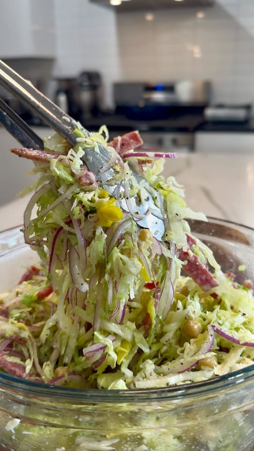 Somebody said this was the salad you eat when you’re trying to get your life together… so here we are 😂😂🥗

Viral Chopped La Scala Salad

1.5 heads iceberg lettuce, thinly sliced
1 cup sliced salami
1 can chickpeas, drained and rinsed
1 cup mozzarella cheese
1/4 cup pepperoncinis, chopped
1 small to medium red onion, super thinly sliced

Dressing

1/4 cup red wine vinegar
1/3 cup extra virgin olive oil
2 tsp Dijon mustard
1 garlic clove, finely grated
1 tsp dried oregano
1 to 2 Tbsp pepperoncini juice
Salt and black pepper to taste
1/4 cup finely grated Parmesan

Instructions

Add all salad ingredients to a large bowl. Whisk the dressing together until smooth, then pour it over the salad. Toss everything really well until fully coated. Let it sit for 5 to 10 minutes, toss again, then serve.

#salad #healthyeating #healthy #food #foodstagram