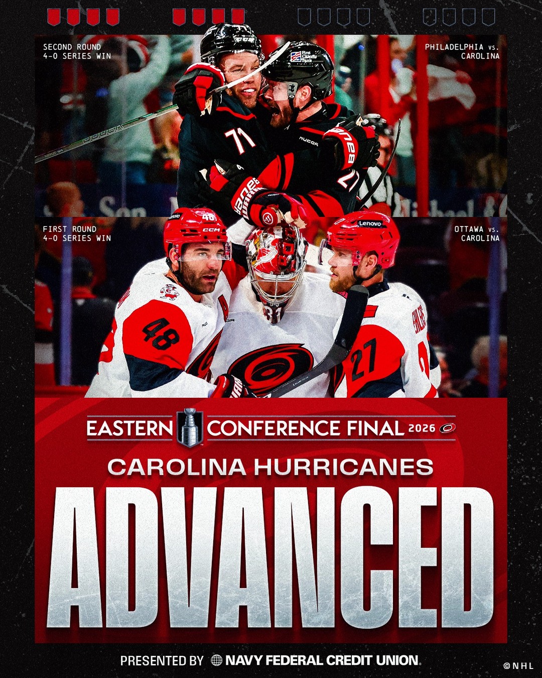 THE CANES ARE BACK IN THE EASTERN CONFERENCE FINAL!! 🌀 #StanleyCup 

Presented by @navyfederal