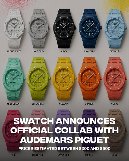 I guess I’m copping an AP 😏 

Audemars Piguet x Swatch is officially happening. 👀⌚️

Dubbed the “Royal Pop,” the upcoming collaboration is rumored to bring AP’s Royal Oak aesthetic to a more accessible price point, reportedly estimated between $300 and $500.

Despite concept images surfacing as a wristwatch, some speculate the collab is a pocket watch. However, the official images of the watch have not been released.

The collab is set to release on May 16th