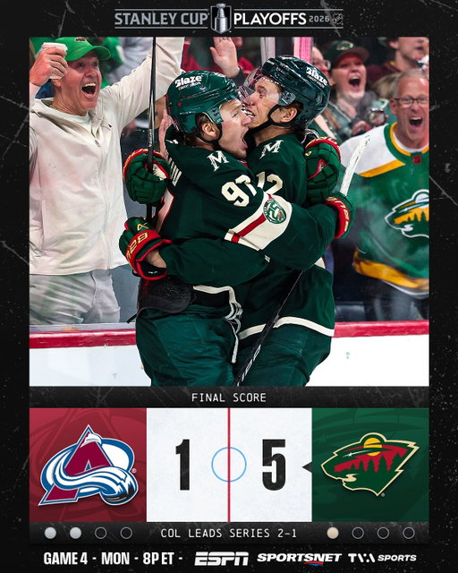 THE WILD TAKE GAME 3! 🟢🔴

Game 4 of this #StanleyCup Playoffs series is on MONDAY at 8p ET on @espn, @sportsnet, & @tvasports!