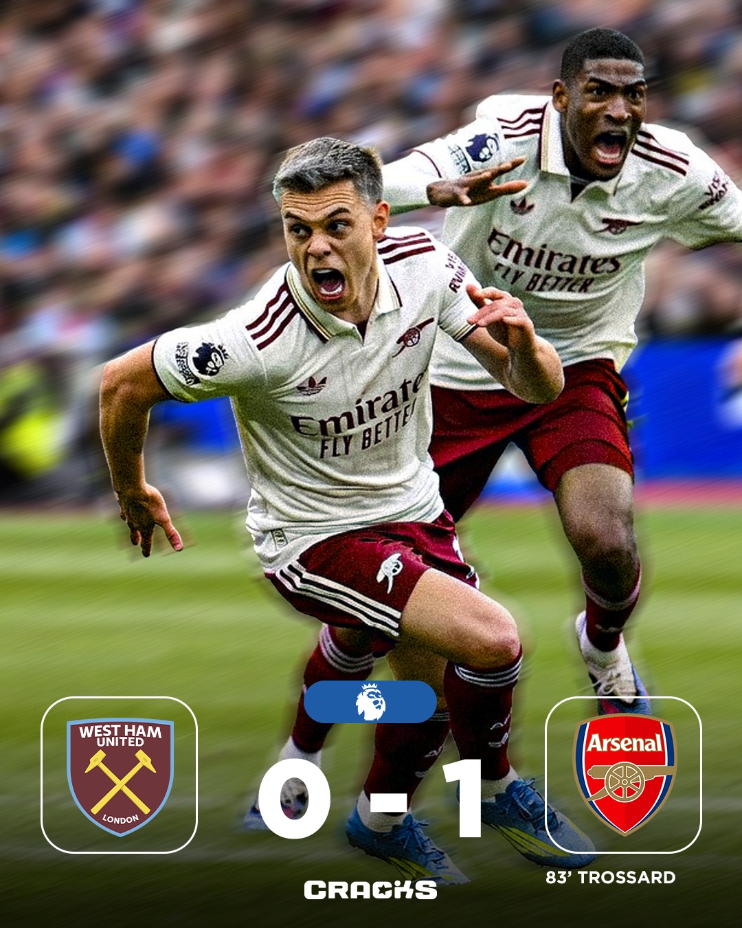 ➟ 𝙁𝙄𝙉𝘼𝙇 | West Ham 0-1 Arsenal

𝐃𝐑𝐀𝐌𝐀. ¡Arsenal a 2 victorias de ser campeón!

Jornada 36 🗓 | Premier League 🏴󠁧󠁢󠁥󠁮󠁧󠁿