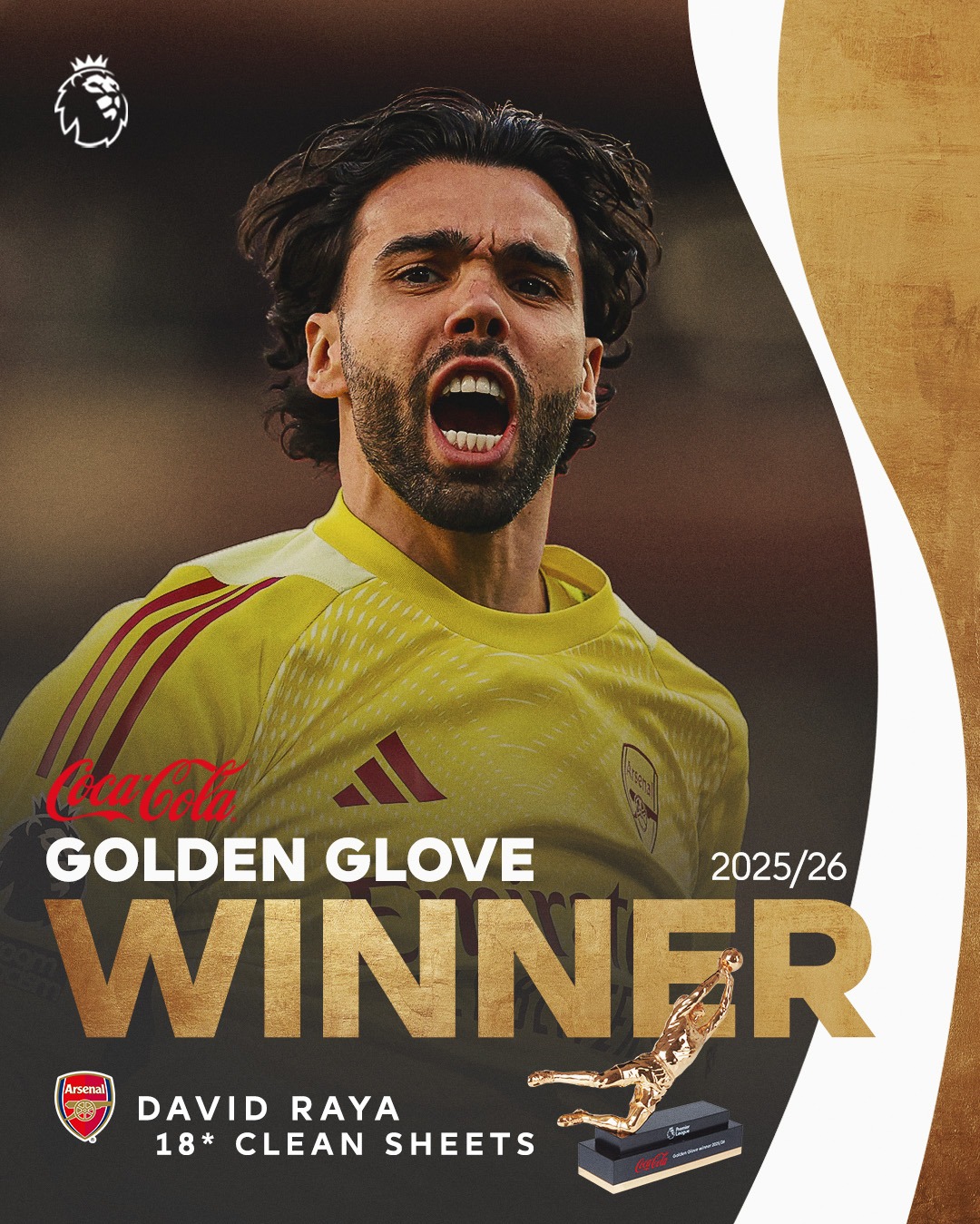 Introducing your 2025/26 @cocacola Golden Glove winner… David Raya 💫

The @arsenal goalkeeper’s tally of 18 clean sheets cannot be matched!