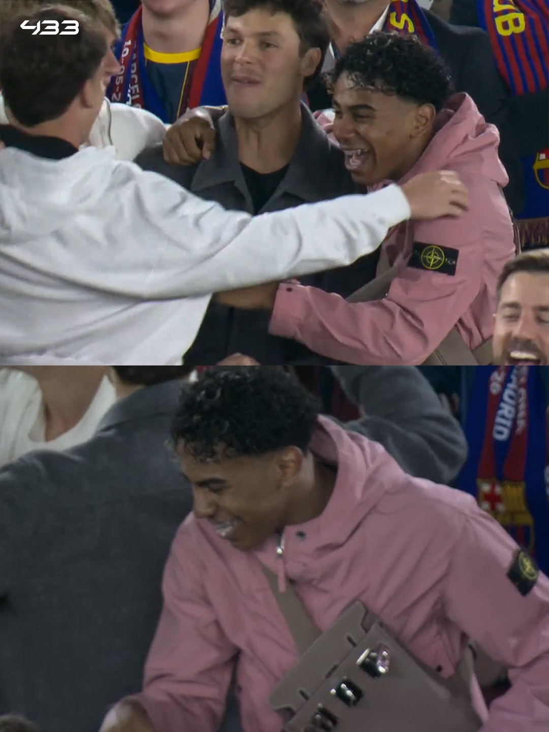 𝐋𝐀𝐌𝐈𝐍𝐄 𝐘𝐀𝐌𝐀𝐋 𝐈𝐒 𝐋𝐎𝐕𝐈𝐍𝐆 𝐈𝐓 😍

And Olivia Rodrigo, whose logo is on Barça’s shirts today, also seems to be enjoying the show 😁🍿