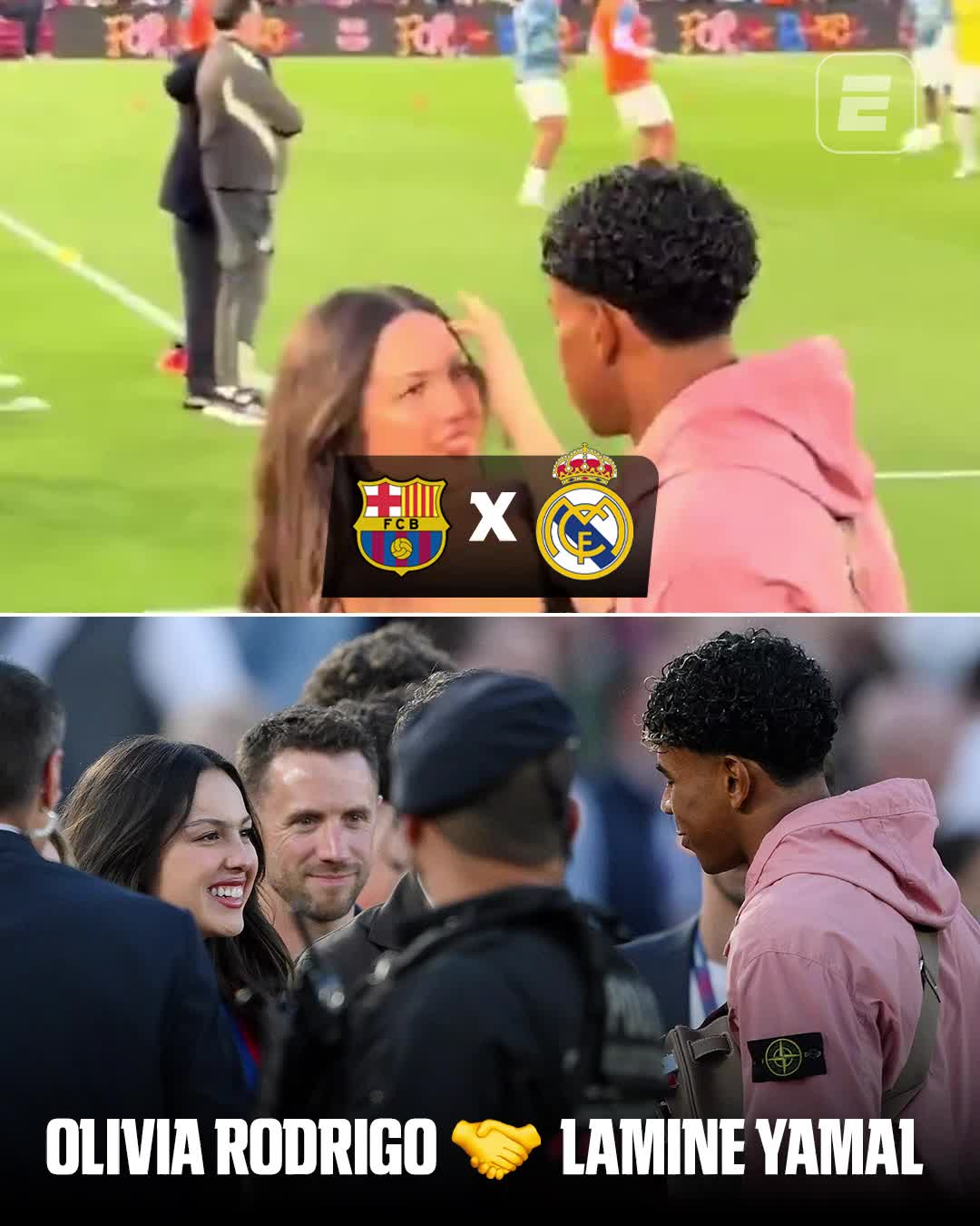 MUNDINHO POP COM MUNDINHO FUTEBOL... OS DOIS MUNDINHOS DA ADM! 🤩🎤⚽ A cantora Olivia Rodrigo está no Camp Nou acompanhando Barcelona x Real Madrid (e estampando a camisa do Barça). Antes do jogo, rolou essa resenha com o Lamine Yamal!

(via @espnfc)

👉 Assista El Clásico AGORA, AO VIVO pela ESPN no Plano Premium do #DisneyPlus!

#LALIGANaESPN #ElClásicoNaESPN