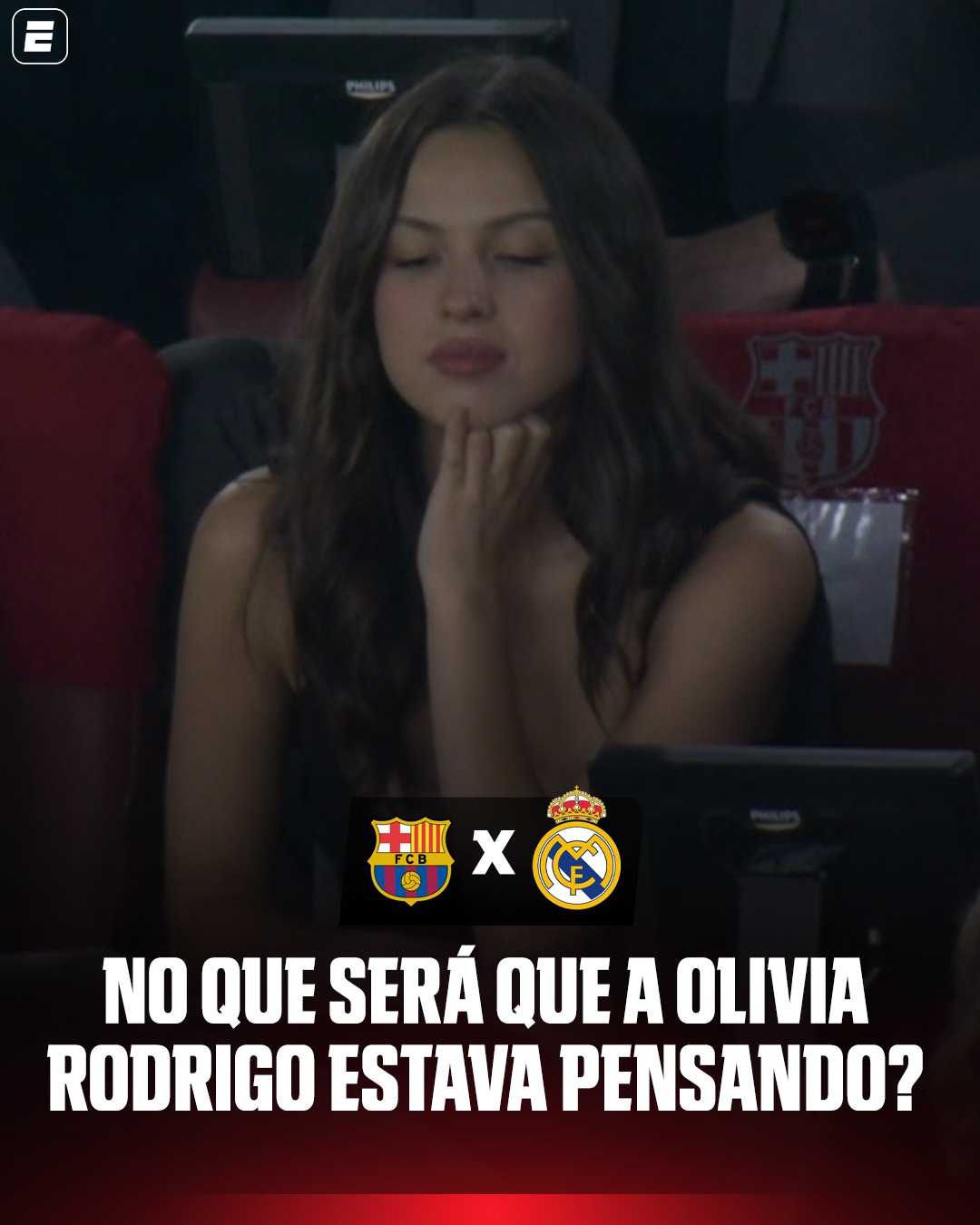 A diva OLHANDO PRO NADA E PENSANDO EM TUDO! 😅 Olivia Rodrigo está acompanhando Barcelona x Real Madrid no Camp Nou.

👉 Assista El Clásico AGORA, AO VIVO pela ESPN no Plano Premium do #DisneyPlus!

#LALIGANaESPN #ElClásicoNaESPN