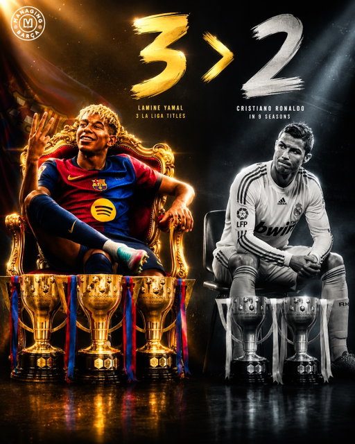 🚨🚨| OFFICIAL: Lamine Yamal has now won 𝐌𝐎𝐑𝐄 La Liga titles than Cristiano Ronaldo (2) managed to win in his NINE seasons in Spain. 😮‍💨🌟

🏆 2022-23
🏆 2024-25
🏆 𝟐𝟎𝟐𝟓-𝟐𝟔