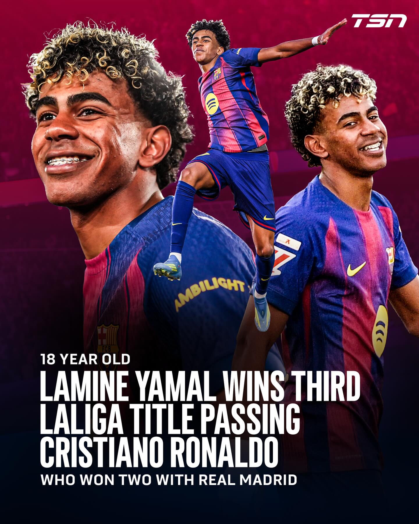 Lamine Yamal has won three #LaLiga titles which is one more than Cristiano Ronaldo won in Spain...Yamal is 18-years old 🤯

(h/t: @espnfc)