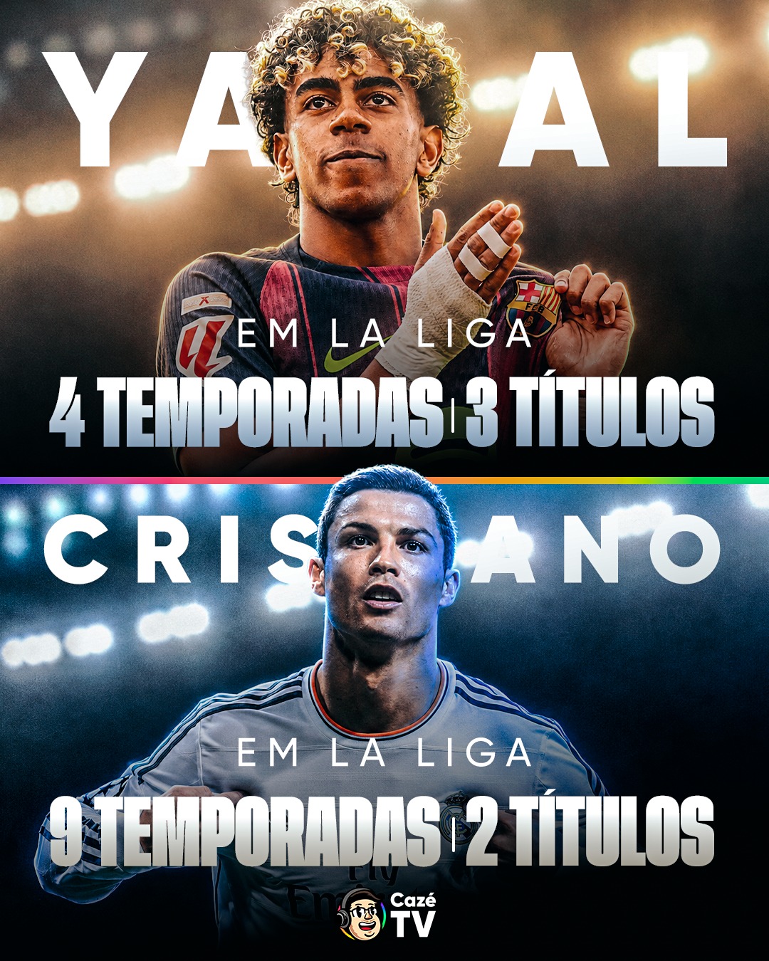 MARCA HISTÓRICA DE LAMINE YAMAL!!! 🇪🇸🇪🇸 O CRAQUE DO TIME CATALÃO CONQUISTOU O SEU TERCEIRO TÍTULO NO CAMPEONATO ESPANHOL ESSA NOITE, E EM APENAS 4 ANOS DE PROFISSIONAL! 🔥 

CRISTIANO RONALDO, EM 9 TEMPORADAS NA LA LIGA GANHOU APENAS 2X 👀👀👀 TEM QUE RESPEITAR O MLK!

#CoberturaCazéTV #RealMadrid #Barcelona #LaLiga #cztv18