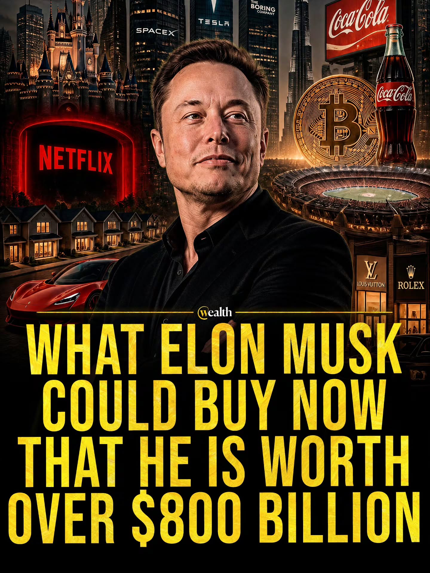 Elon Musk can do a lot with $800 billion 📈

At that level, abstract numbers need translation. Set his fortune beside Netflix, Disney, Coca-Cola, every major American sports team, thousands of skyscrapers, millions of homes, or a huge slice of Bitcoin, and the scale finally lands.

The deeper point is concentration. One person's paper fortune now has to be explained through whole industries people watch, live in, and invest through. Even with all that, the comparison still leaves him short of Samsung's scale, which says plenty about how strange ultra-wealth has become.

#Wealth #Business #Billionaires #NetWorth #ElonMusk