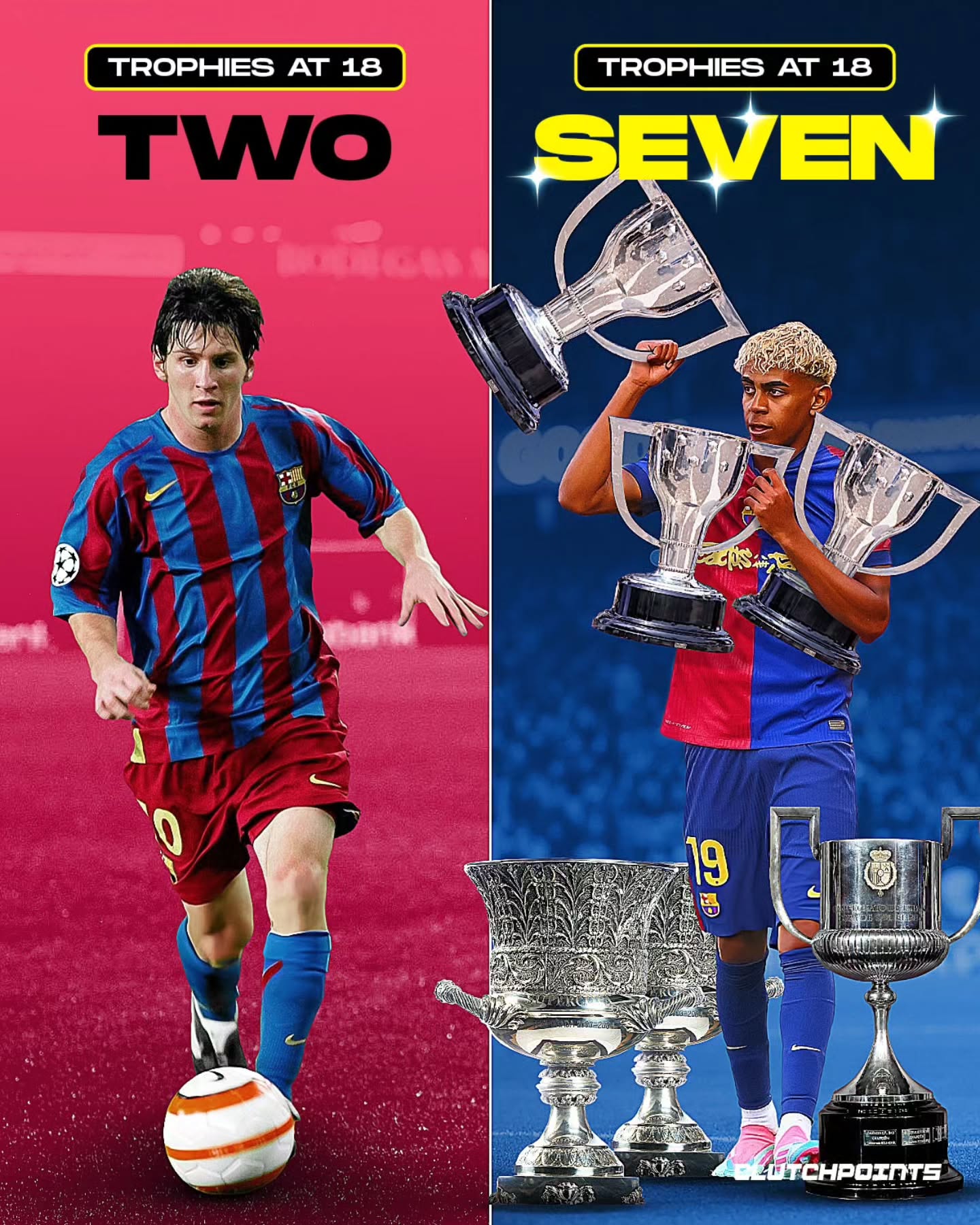 Lamine Yamal has won more major trophies at 18 than Lionel Messi had at the same age. 

At just 18, Lamine has won 3 La Liga titles, 3 domestic cups, and a European Championship with Spain before even turning 19. Messi at 18 was still only beginning to break into Barcelona’s first team, winning just 2 by that time. 

Which honestly says less about Messi…and more about how absurd Lamine’s rise has been.

Barcelona are not slowly developing him anymore. He is already the face of title races, Clásicos, and Champions League nights while still technically being a teenager.

The dangerous part for the rest of football is that this does not even feel like the finished version yet.

Whether he reaches Messi’s level is another conversation entirely. That is the hardest standard in football history.

But Barcelona spent years wondering who would carry the club after Messi.

Now they have an 18-year-old La Masia product making people ask impossible questions again.