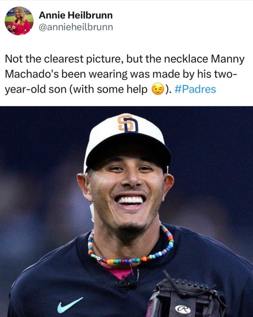 Manny Machado’s 2 year old son makes some pretty fire necklaces 👀 (via @mlb, h/t @sharon_annette)