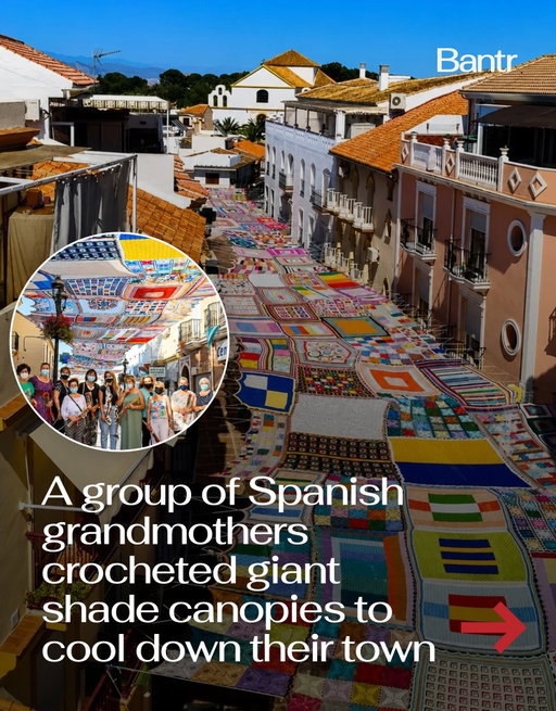 One of the most beautiful climate solutions in Europe started with a crochet class.

Back in 2018, crochet teacher Eva Pacheco and a group of local senior women in Alhaurín de la Torre, Spain began hand-making massive crocheted canopies to help shade the town during brutal summer heat waves.

Instead of relying on plastic coverings that trapped heat, the group created colorful woven awnings using sun-resistant synthetic yarn, eventually transforming entire streets into giant pieces of public art.

The handmade canopies now reportedly keep shaded areas up to 5°C cooler while also turning the town into a tourist attraction filled with color, texture, and community-driven design.

The canopies have expanded in popularity across other Spanish towns in recent years.

By the way, we have a weekly newsletter rounding up the biggest stories so you don’t have to. One newsletter. Once a week. Link in bio.

Media via Colossal / Alhaurín de la Torre

#bantrwomen #spain #goodnews #crochet